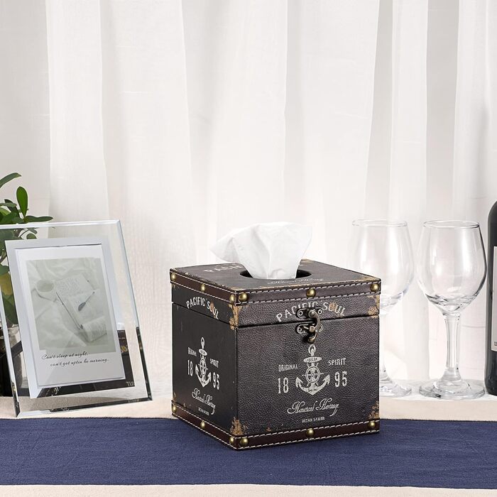 BTSKY Wooden + PU Retro Household Office Tissue Box Holder Cover Napkin Holder Elegant and Stylish Home Decor (Dark Brown)