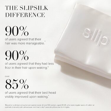 SLIP 22 Momme Silk Pillowcase in 51 x 76cm - made of 100% Mulberry Silk, with zipper closure, breathable, ideal for allergy sufferers, White