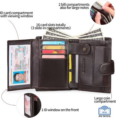 MEN'S WALLETS with RFID Protection, Large Wallet for Men in Portrait Format, Trifold Wallet for Men, Wallet Purse Portmonee with 16 Card Slots & Coin Pocket