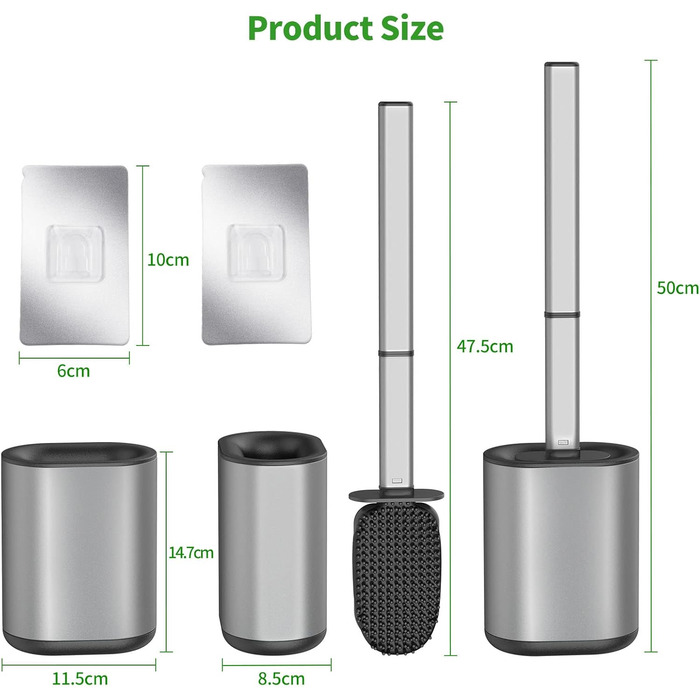 Набір для чищення унітазу HOMEASY з силіконовою щіткою та нержавіючою сталею, з кріпленням на стіну без свердління, сірий