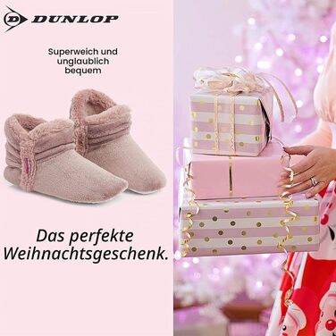 Жіночі зимові капці-чоботики DUNLOP з ефектом пам'яті (Memory Foam), плюшеві теплі та протиковзкі домашні та вуличні тапочки, ніжно-рожеві, розмір 40 EU