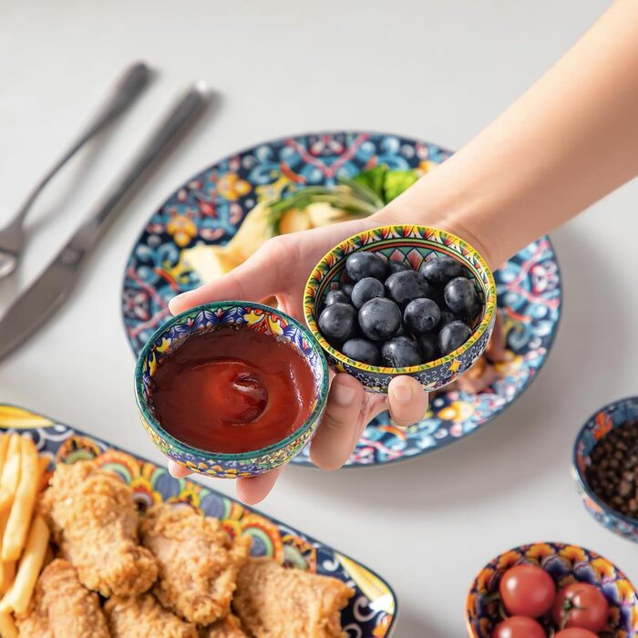 Набір кавових чашок Vancasso SIMI 6 шт. з блюдцями, 240 мл - кавові чашки з кольорового фарфору, посуд для 6 осіб, сумісні з мікрохвильовою піччю, богемський стиль