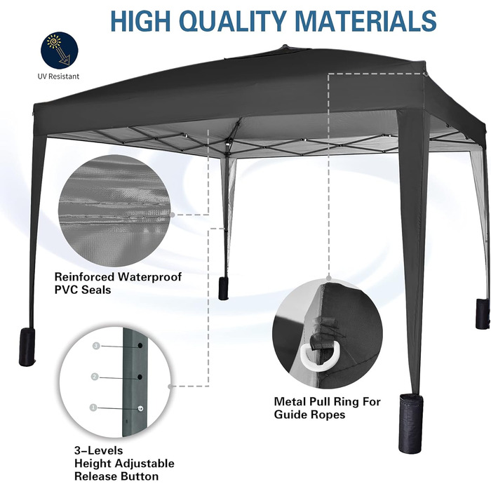 Pavilion with silver protective coating, waterproof, 3 x 3 m, White (Black)