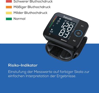 Тонометр Beurer BC 54 на зап'ясті з технологією Inflation, індикатор ризику, визначення аритмії, об'єм зап'ястя 13,5-21,5 см, з додатком, передача даних до Apple Health та ін. 2 x 60 місця для зберігання даних