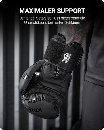 Боксерські рукавички Phantom Apex | MMA, тайський бокс | Чоловічі (Velcro, чорний, 14 Oz)