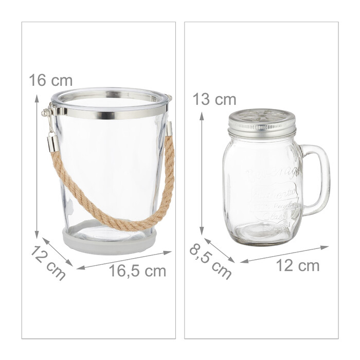 Relaxdays Set of 4 Drinking Glasses with Lids and Accessories