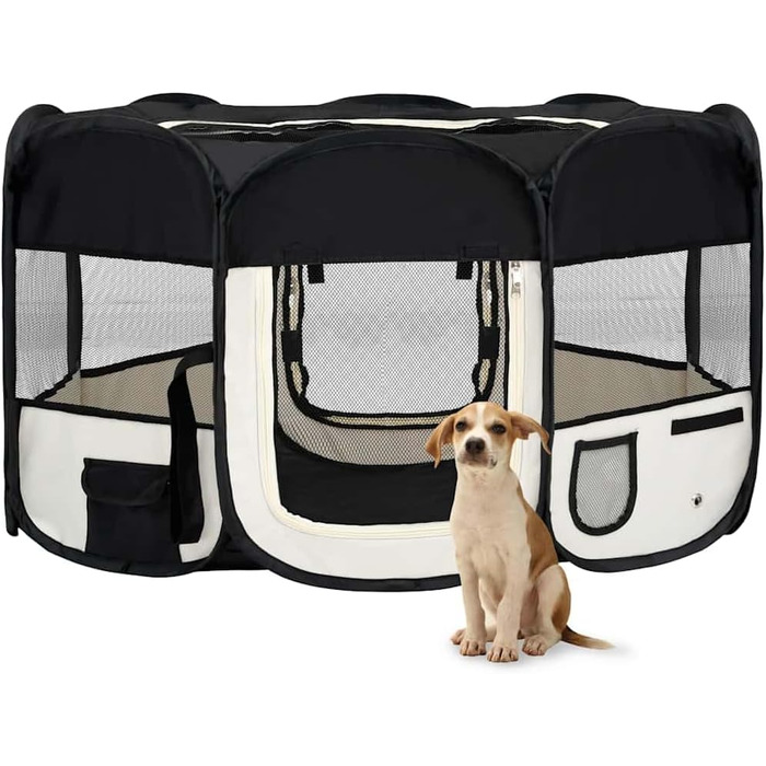 Вольєр для цуценят складний 145x145x61 см, чорний | vidaXL