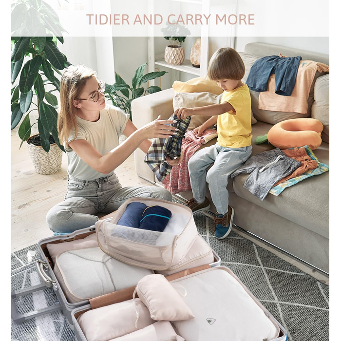 Органайзер для валізи Meowoo, 8 шт. - набір кубиків для пакування, валізні органайзери для подорожей та бізнесу, сумки для одягу, система зберігання багажу (Бежевий)