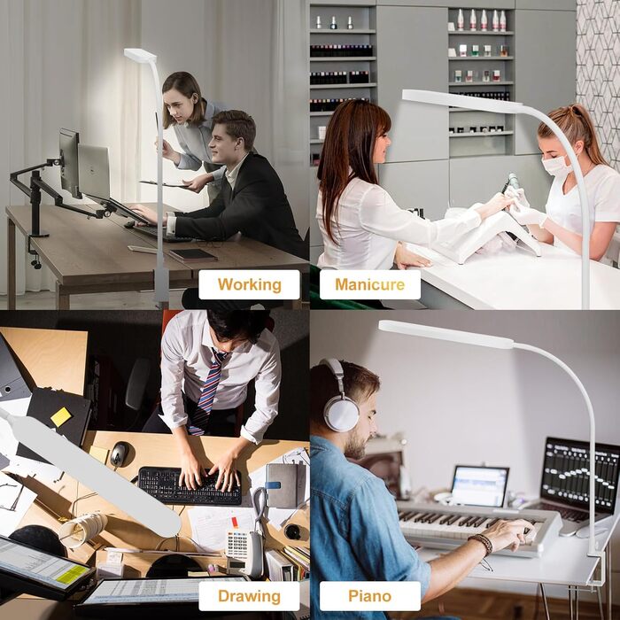 SKYLEO LED Desk Lamp with Adjustable Gooseneck - 80cm Height, 5 Color Modes, 11 Brightness Levels, Timer & Memory Function, 12W, Clamp-On Design