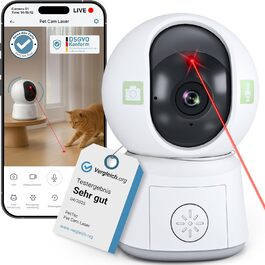 PetTec камера для тварин Buddy з автокормушкою 8L для котів та собак – автоматичний диспенсер з Wi-Fi та керуванням через додаток, 2-сторонній аудіо, розпізнавання гавкіту та нічне бачення (лазерна камера)