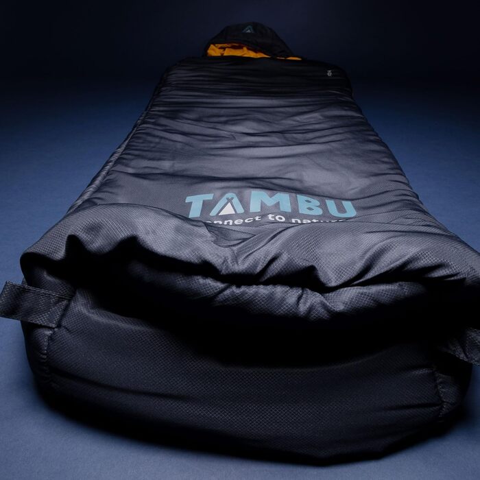 Спальний мішок TAMBU Mumienschlafsack 80x210см - компактний, для літа, осені та зими. Теплий, для кемпінгу, подорожей, фестивалів. Без PFC, синій.