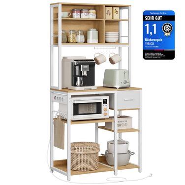 Стелаж кухонний VASAGLE з розетками, 40 x 100 x 180,4 см, 12 гачків, антрацит-чорний, з регульованими полицями та висувною шухлядою