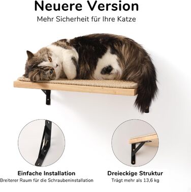 FUKUMARU Climbing Wall for Cats, Cat Bed Wall made of 2cm thick solid rubber wood with durable sisal scratching mat, 40x25cm Wall Cat Lounger/Cat Ladder