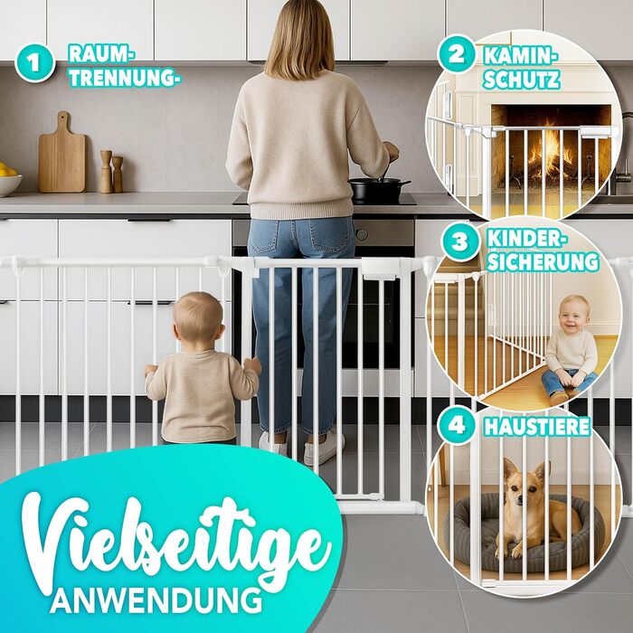 Захист для каміну KIDUKU®: металеві ворота-решітка, складна конструкція, 10 елементів (180 см, білий)