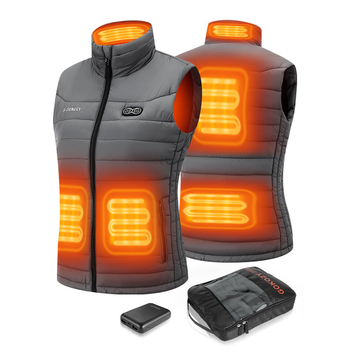 Електрична гріюча жилетка для жінок Gokozy з 5 зонами нагріву та Powerbank, сіра