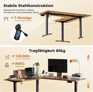Регульований кутовий стіл Agilestic з підйомним механізмом, 160 x 140 см, коричневий