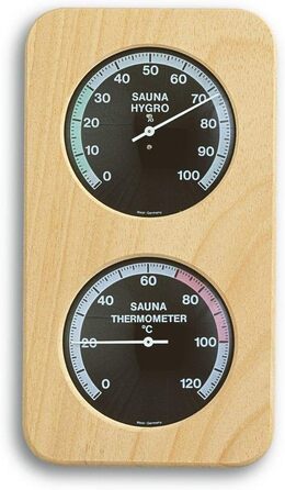 TFA Dostmann Sauna Thermo-Hygrometer Hair-Synthetic, 40.1004, heat-resistant, made of solid wood, L 131 x W 34 x H 240 mm Black, Wood