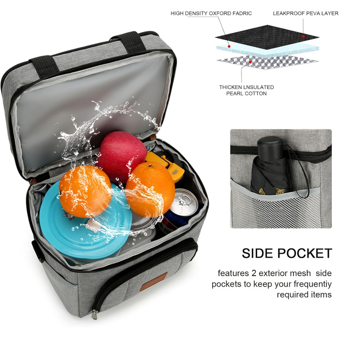 Термосумка JANSBEN для 12 банок: компактна, ізольована, з 6 відділеннями для пікніка, роботи та авто (сіра)