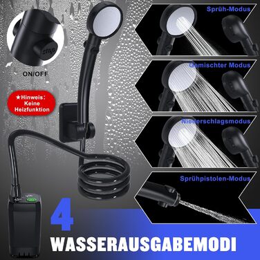 Spopal Camping Shower Portable, [6000mAh] Camping Shower with Pump and Temperature Indicator, Camping Shower Outdoor Set with Shower Head and 2M Hose for Garden, Car Washing, Beach, Travel, Pet (Black)
