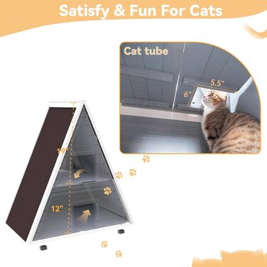Вуличний дерев'яний будиночок для котів Petsfit, 2 поверхи, з аварійним виходом, з ялинової деревини, сірий, водонепроникний