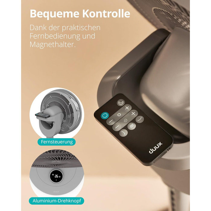 Вентилятор підлоговий Duux Whisper 2 - тихий, з регулюванням висоти (73-95 см), горизонтальна та вертикальна осциляція, сірий