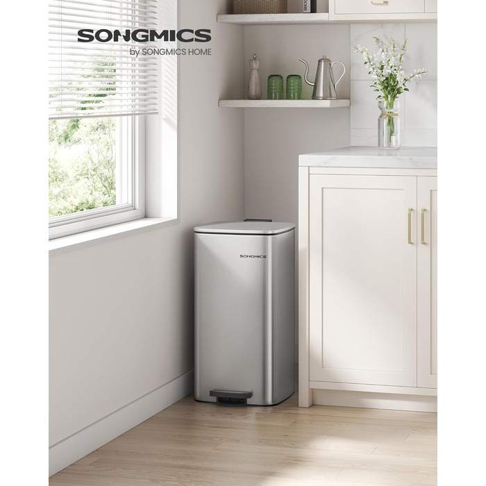 Відро для сміття SONGMICS з педаллю, 30 л, нержавіюча сталь, з внутрішнім відром, Soft-Close, LTB592E01