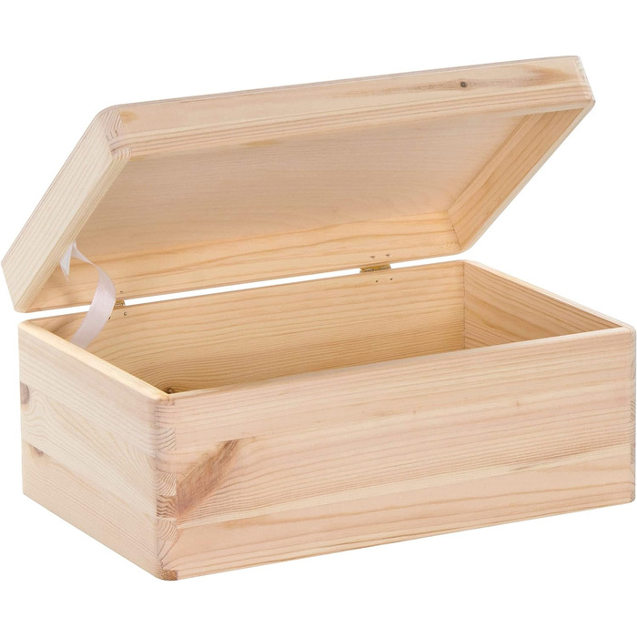 Wooden box with lid - 40x30x24cm, Natural, FSC® - Multi-purpose box without handles - Storage box | Memory box | Craft & Gift box (30 x 20 x 14 cm | M)
