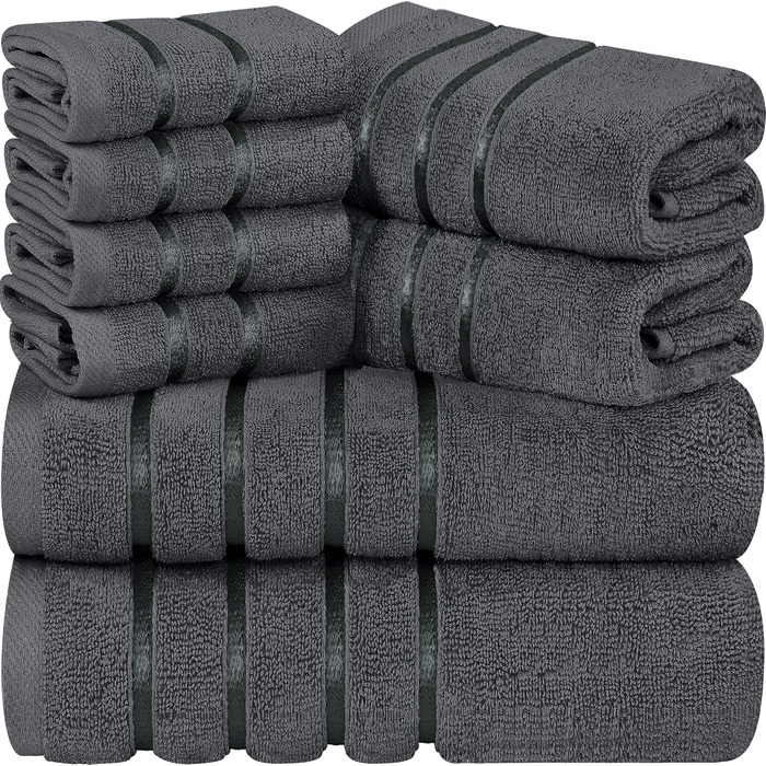 Набір рушників Utopia Towels 8 шт. (2 великі, 2 середні, 4 маленькі) з петлею для підвішування, 97% бавовна, швидковисихаючі, сірий колір