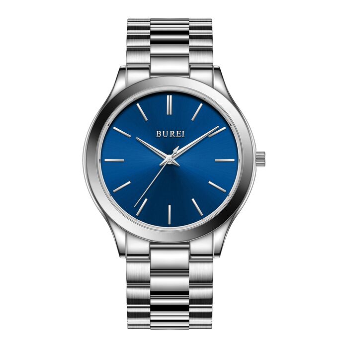 Годинник чоловічий BUREI Minimalist Quartz з нержавіючої сталі 44 мм, блакитно-сріблястий