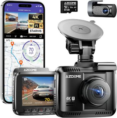 Відеореєстратор AZDOME GS63H Pro 4K з WiFi, GPS, Нічне бачення, 170° та Park Monitoring