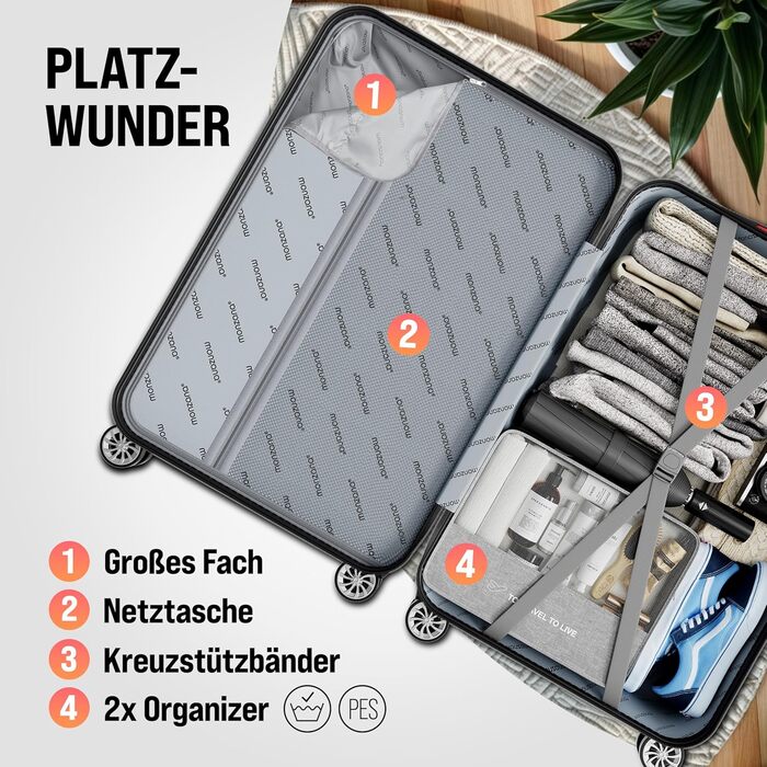 Набір валіз Monzana® 3шт. Зелений - M-L-XL з замком, органайзером та вагами - з гелевими ручками, подвійними колесами, підставкою, валіза-тележка, валіза з жорстким корпусом, багажний набір