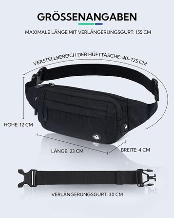 Вотерфлай: Поясна сумка на пояс для чоловіків та жінок. Спортивна сумка-чохол на стегно, ідеальна для подорожей, прогулянок з собакою та активного відпочинку на природі. Чорна, з регульованим ремінцем.