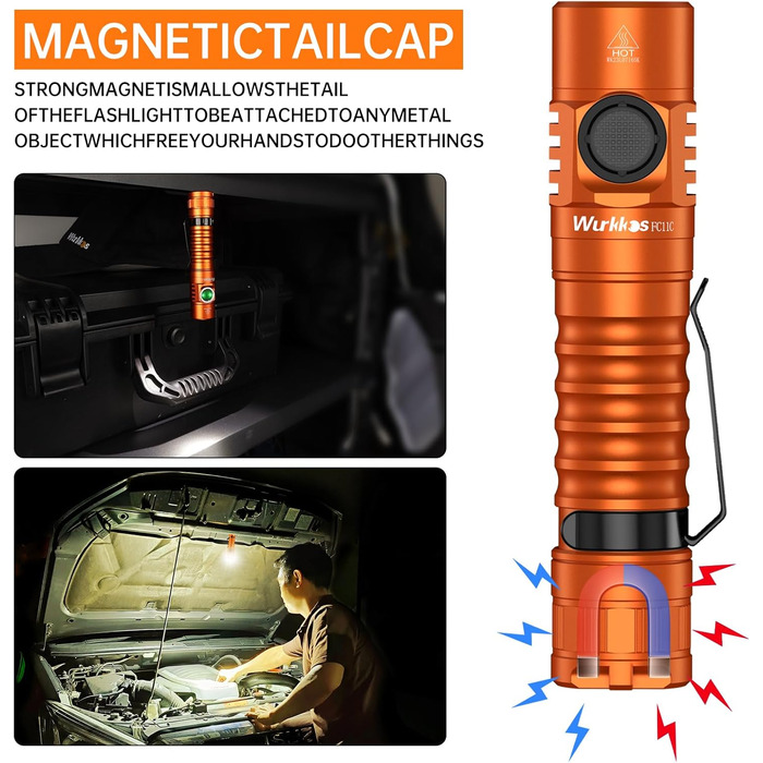 Wurkkos FC11-C LED ліхтарик: 1200 Люмен, USB-C, 90 CRI, 5000K, Магнітний корпус, перезаряджається