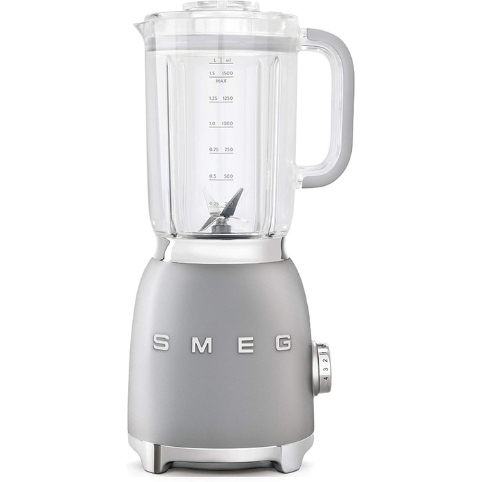 SMEG, BLF01SVEU 1.5 l Standmixer, 4 speed settings, 3 automatic programs, Detachable double blade, Transparent lid opening with dosing cap, Non-slip base, 800W, Silver