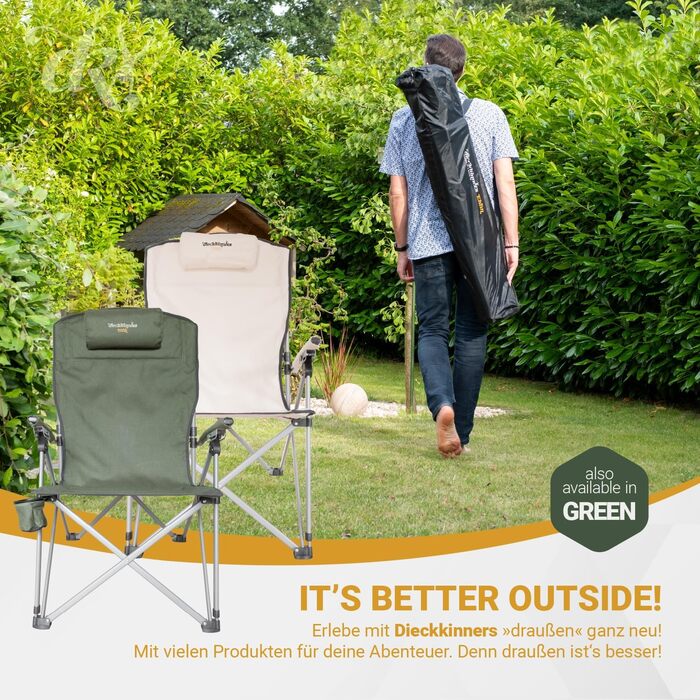 Крісло кемпінгове Dieckkiners Ehlin, сталеве, складне, з високою спинкою (3 положення), для балкона, саду, тераси, бежеве