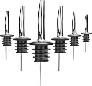 Виливники для пляшок Com-Four® 6 шт. з нержавіючої сталі – дозатор для алкоголю, олії, оцту – для бару, коктейлів, підходить для більшості пляшок (сріблястий, без кришки)