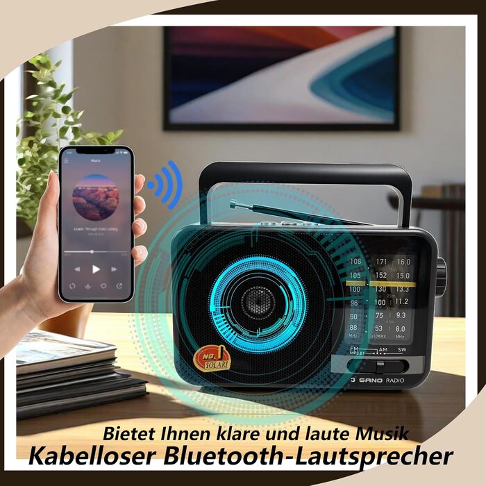 Портативна радіоприймач Klein з сонячною панеллю та акумулятором 1200mAh, AM/FM/SW, 8W динамік, TWS/USB/TF, для кемпінгу, надзвичайних ситуацій та відпочинку на природі (сірий)