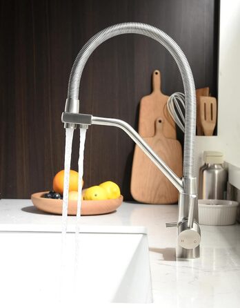 Змішувач кухонний з висувною лійкою, 360° поворот, щіткове золото, для кухні