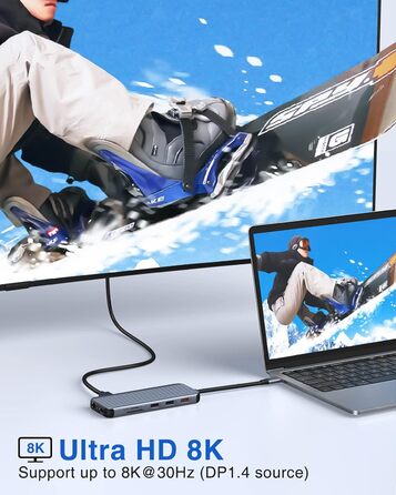 LIONWEI UC3703 Док-станція: Dual DP, Triple Display, USB-хаб 12-в-1 з 8K HDMI, 2 x USB 3.1, 100W PD, Ethernet, SD/TF-кардридер (сірий)