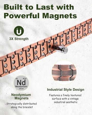 Браслет на руку чоловічий MagEnergy з міді - з 3 потужними магнітами, регульована довжина, інструмент для регулювання розміру