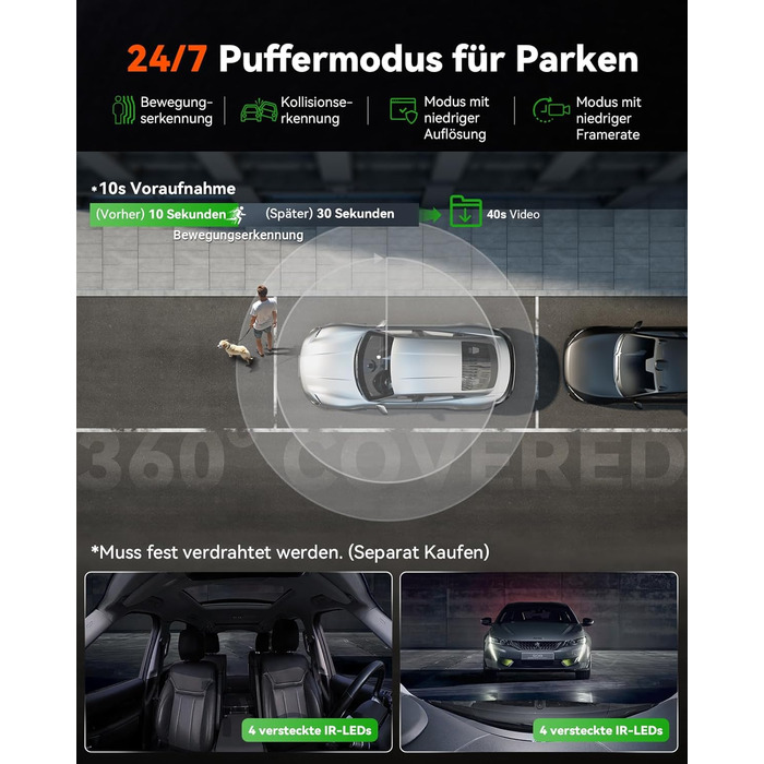 Панорамний відеореєстратор VANTRUE E360 Plus 5.2K Dual STARVIS 2 HDR 360°, з сенсорним екраном 1.54