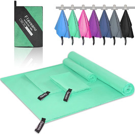 Набір рушників з мікрофібри, швидковисихаючі, 3 шт. (180x90см, 80x40см, 50x30см), для подорожей, спорту, пляжу (світло-зелений)