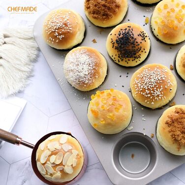 CHEFMADE Muffin Cake Pan, 12-Cavity Non-Stick Cupcake Pan Baking Mold for Oven Baking (Champagne Gold)