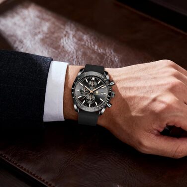 Годинник чоловічий BENYAR Chronograph з кварцовим механізмом, аналоговий, з шкіряним ремінцем. Стильний дизайн для бізнесу, спорту та повсякденного носіння. Водостійкість 30M. Елегантний подарунок для чоловіків (Чорний ремінець/Чорне корпус/Чорне цифербла
