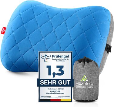 Надувна подушка для кемпінгу та подорожей HIKENTURE з знімним чохлом, ергономічна подушка для голови, зручна подушка для шиї для подорожей/відпочинку на природі (Блакитний)