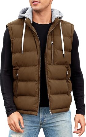 Чоловіча степкова жилетка Vancavoo з капюшоном, тепла зимова жилетка для активного відпочинку, спортивна жилетка, перехідна куртка, колір кава, розмір S