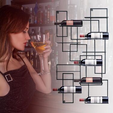 Підвісна полиця для вина на 10 пляшок, металева, чорна, 110x60x10 см (2 шт.)