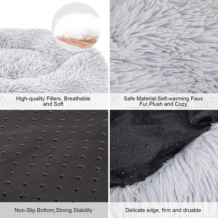 Кругле ліжко для котів, 60 см, м'яке, для собак та котів, легко миється, сірий колір