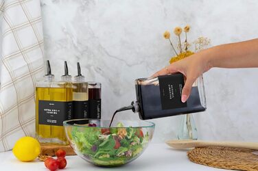 Molimoli Olive Oil Dispenser Bottle for Kitchen, Automatic Dispenser, Glass Thin Bottle Dispenser for Kitchen, Olive Oil Menage | 2-Piece Set - Black