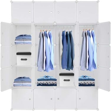 Regal system, 10 dice, plastic wardrobe with doors, modular cabinet for space-saving storage, 70 x 45 x 175 cm, white door & black cabinet. Storage for clothing, shoes etc. (140 x 45 x 175 cm, White-2)